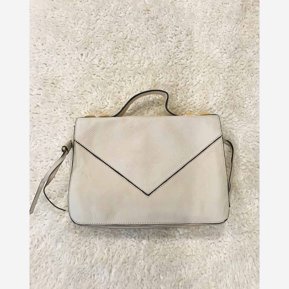 Linea Pelle stud cream satchel bag iPad purse
